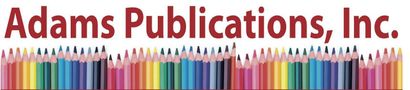 Adams Publications, Inc. logo with red text above a row of colorful pencils