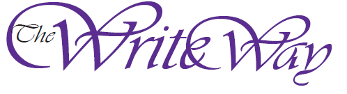 The Write Way logo in purple script with “The” in black on a white background
