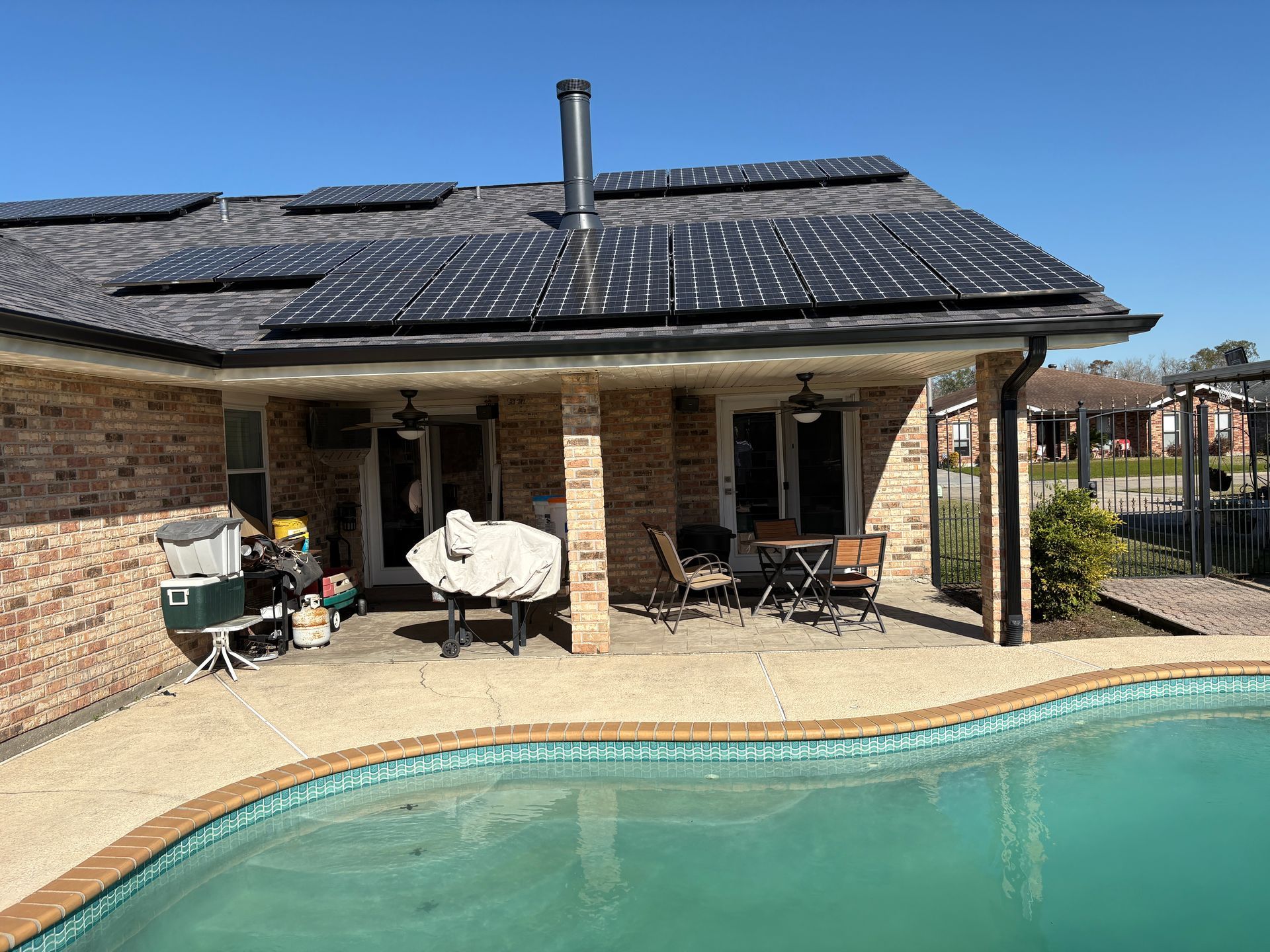 Aluminum patio cover over backyard