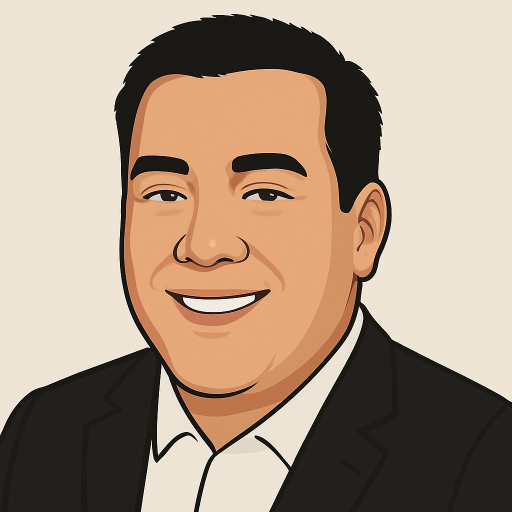 A pixel art drawing of a man in a suit and white shirt smiling.