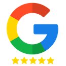 Google logo with five yellow stars below it