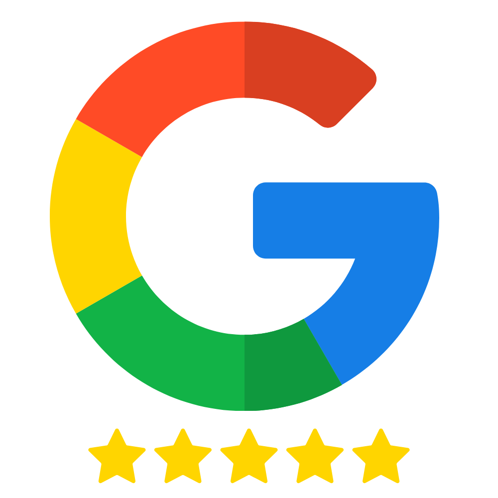 The Google logo icon with a five-star rating below it.