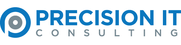 Precision IT Consulting The logo for precision it consulting is blue and white.