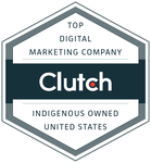 Clutch badge for top digital marketing company, Indigenous owned, United States, in gray and teal hexagon