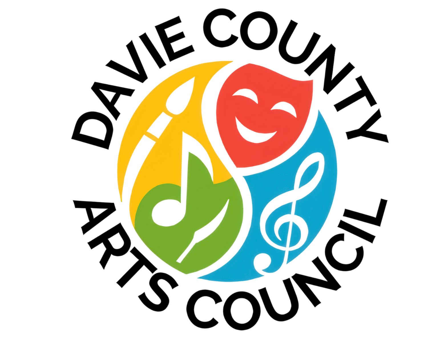 Davie County Arts Council logo with brush, musical note, mask, and treble clef within a circular design.
