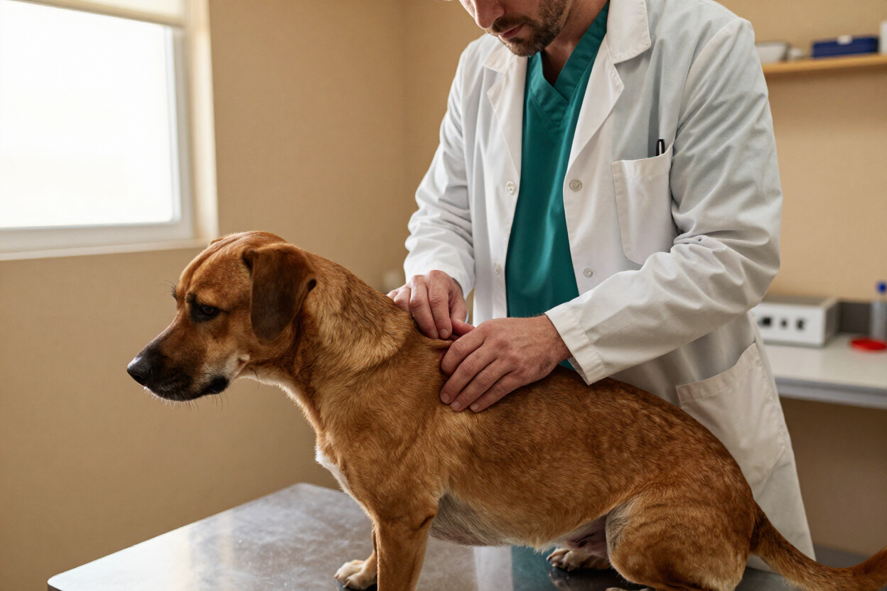 Veterinarian examining a dog's skin at High Desert Veterinary Service in Douglas, AZ, serving Bisbee pet owners.