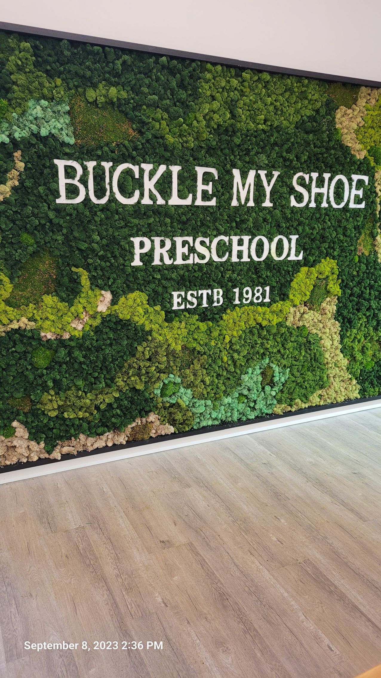 Moss Wall Sign For Buckle My Shoe Preschool