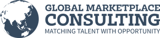 Logo of Global Marketplace Consulting, with a globe and the words