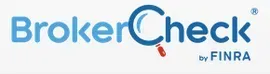 BrokerCheck by FINRA logo in blue and black with a magnifying glass icon on white background