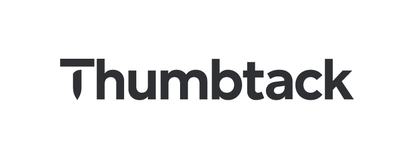 Thumbtack logo. Black text on white background.