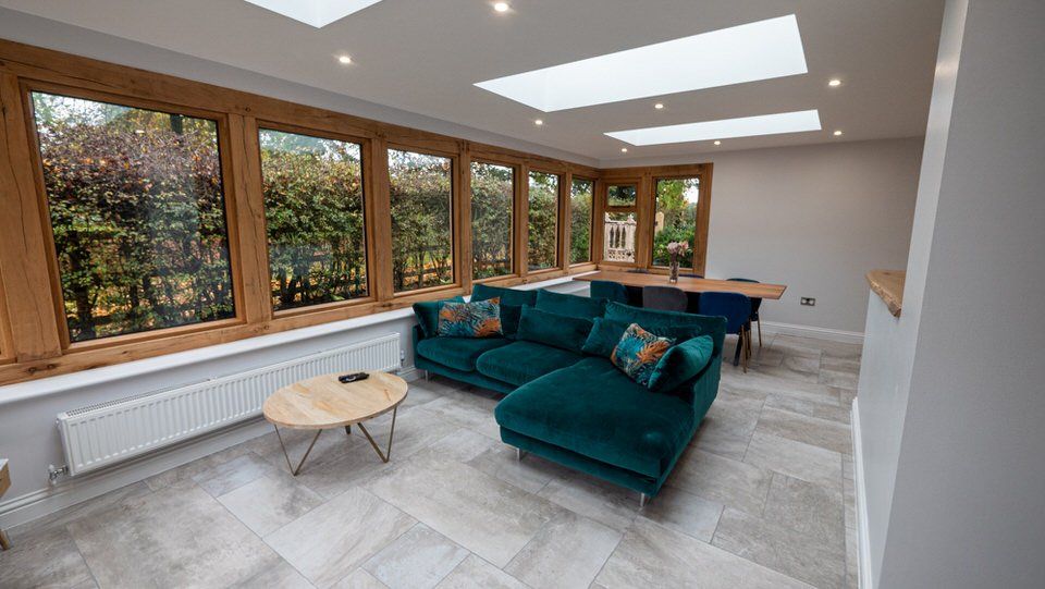 Interior shot of oak frame home extension in Cheshire home