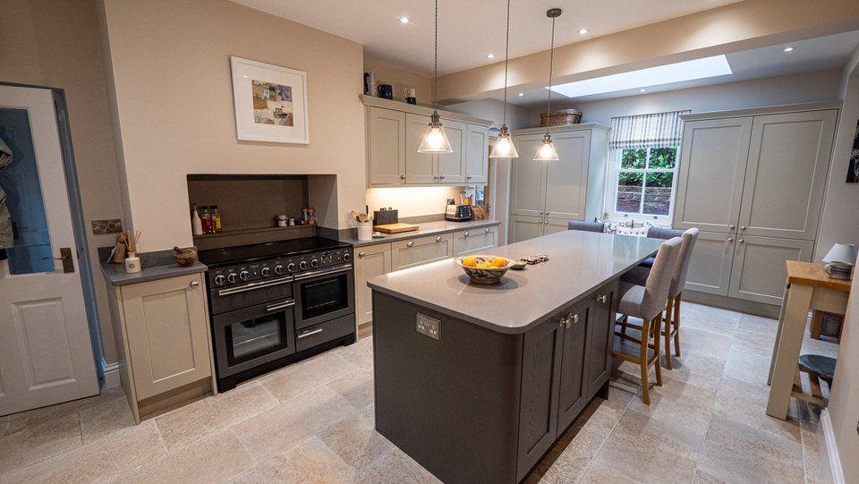 Interior view of kitchen extension in renovated Cheshire home, completed by Rawlinson Construction 