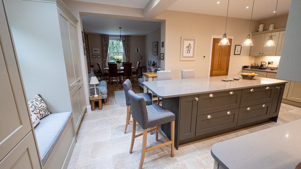 Interior view of kitchen extension with underfloor heating in Cheshire property 