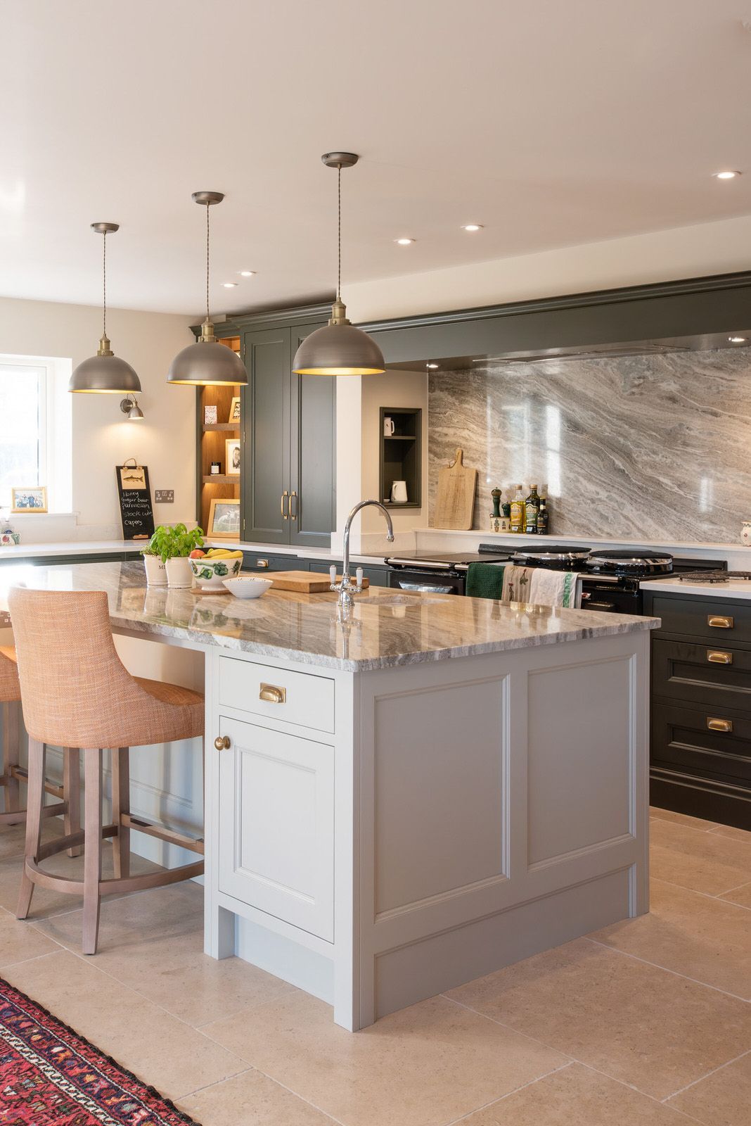 Open-plan kitchen in newly built Cheshire farmhouse-style home with island