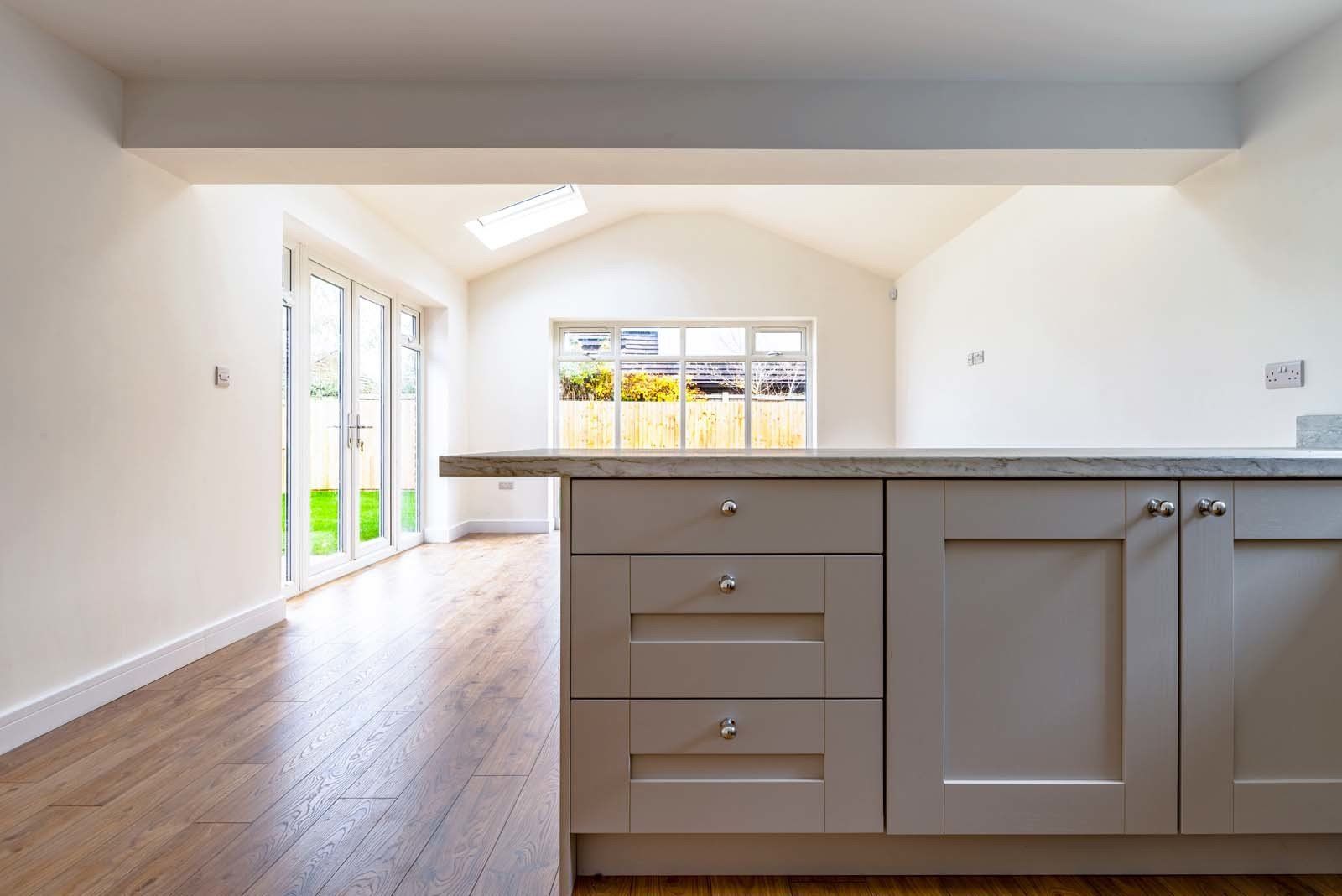 Open plan kitchen and living space in energy efficiency new build home