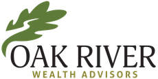 Logo for Oak River Wealth Advisors. Green oak leaf with a river-like line, followed by the name in black and