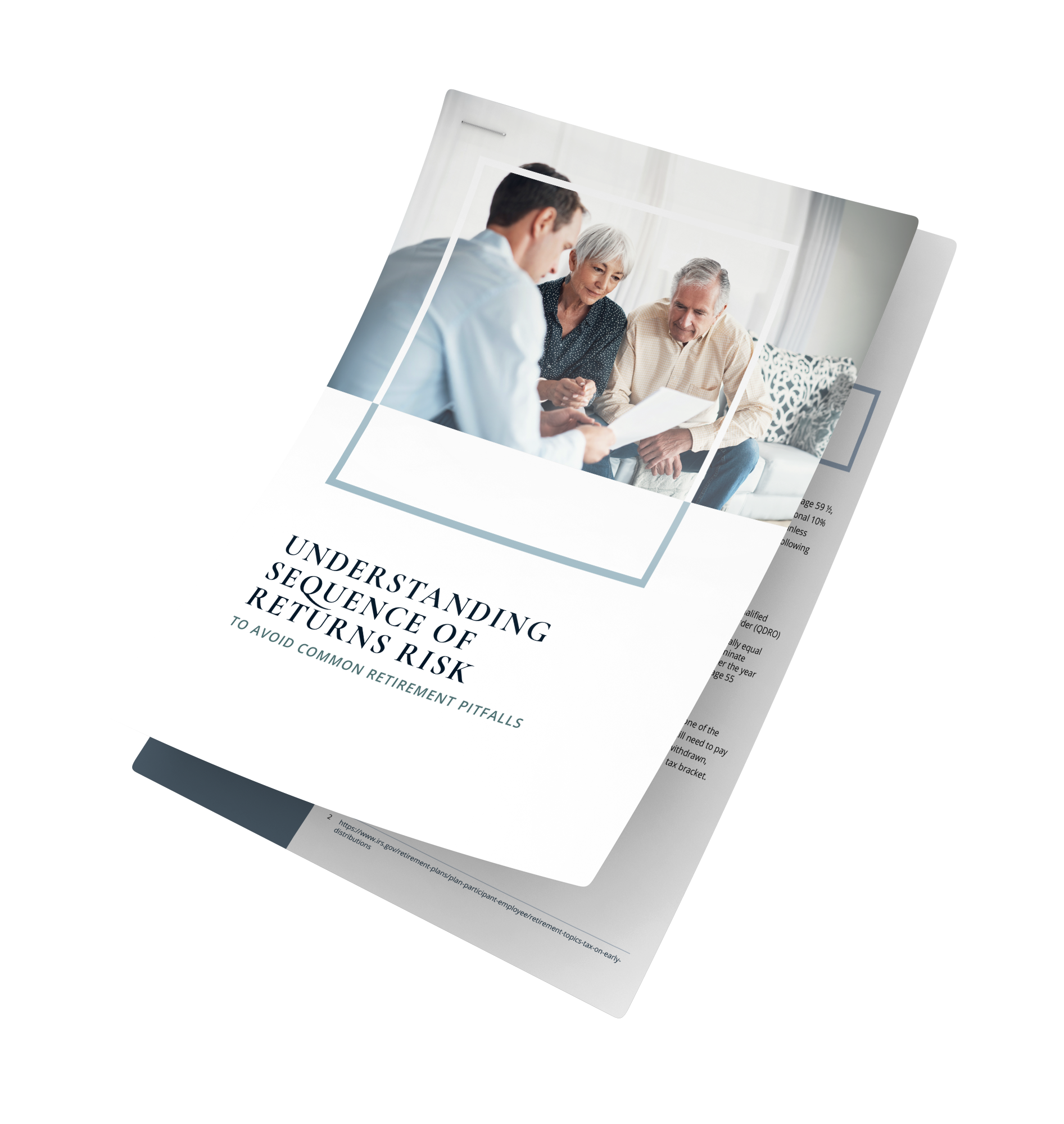 Brochure with title “Understanding Sequence of Returns Risk.” Photo of financial advisor with couple.