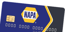 NAPA-branded blue credit card with gold chip and logo on a dark background