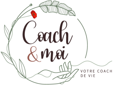 Logo « Coach & moi » avec une couronne de feuilles et le texte en petits caractères « Votre coach de vie »