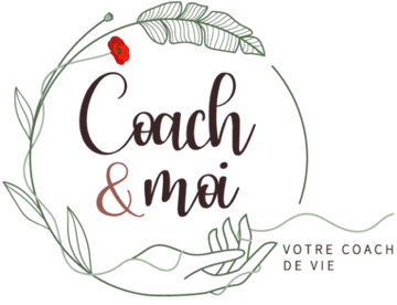 Logo « Coach & moi » avec une couronne de feuilles et le texte en petits caractères « Votre coach de vie »