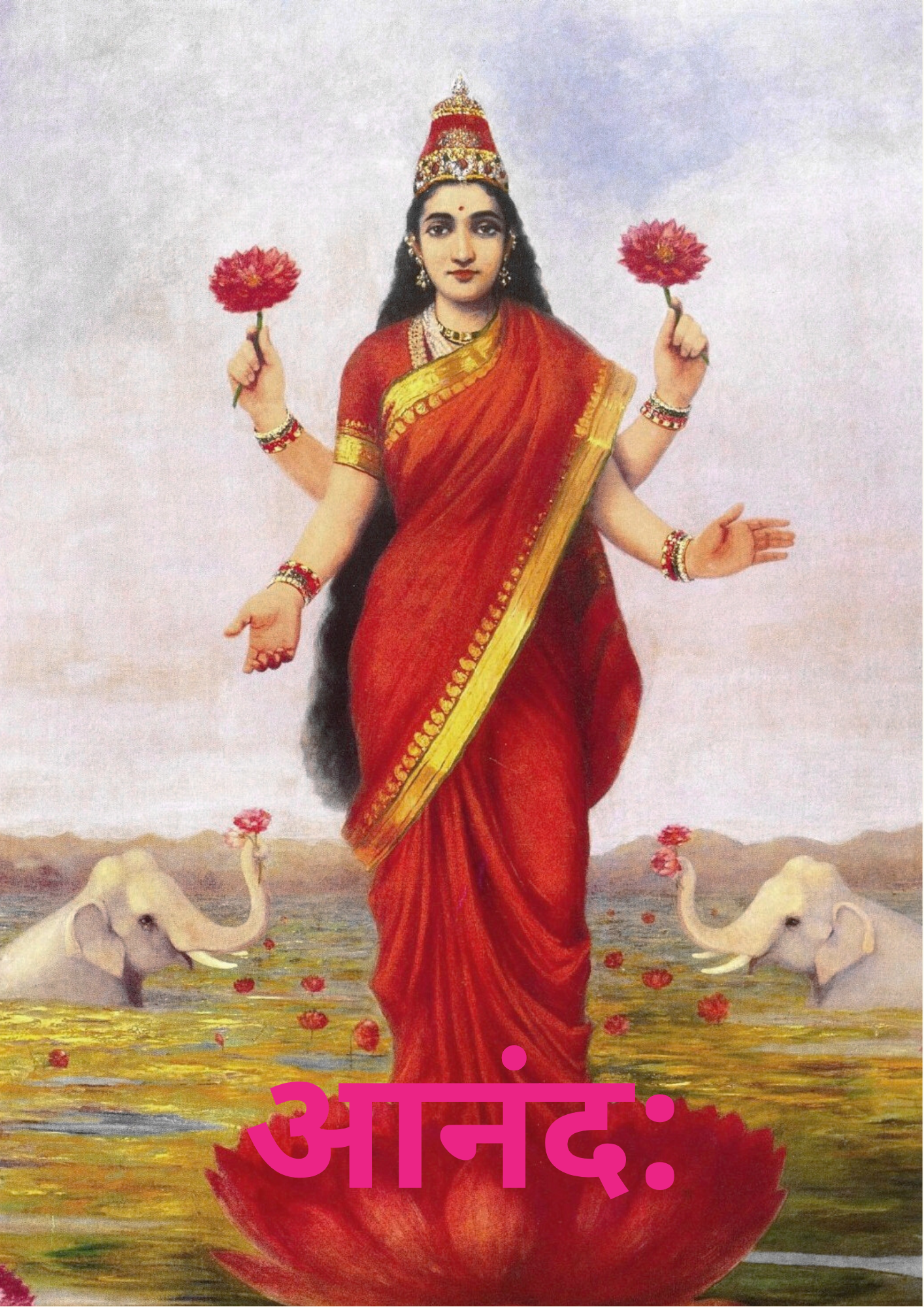 A painting of a woman in a red dress holding flowers