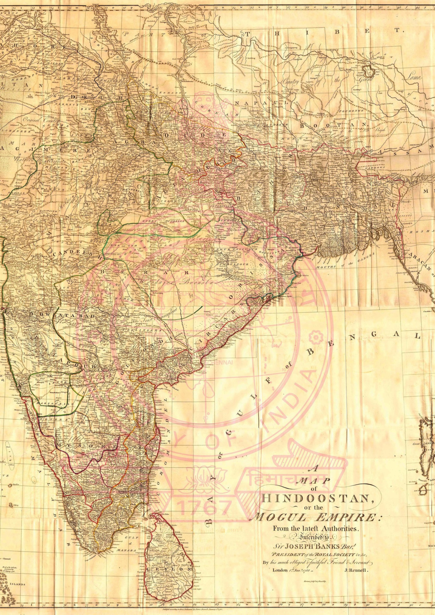 An old map of india is on a piece of paper.