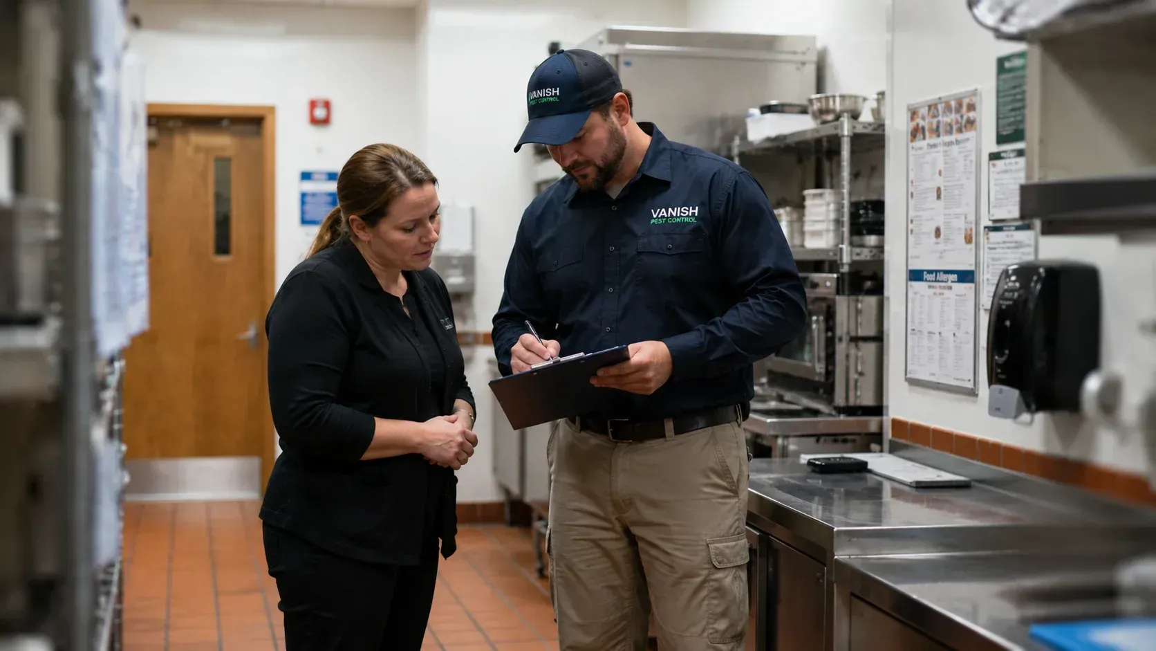 Pest technician in a restaurant kitchen: What Does a Commercial Pest Control Plan Typically Include?