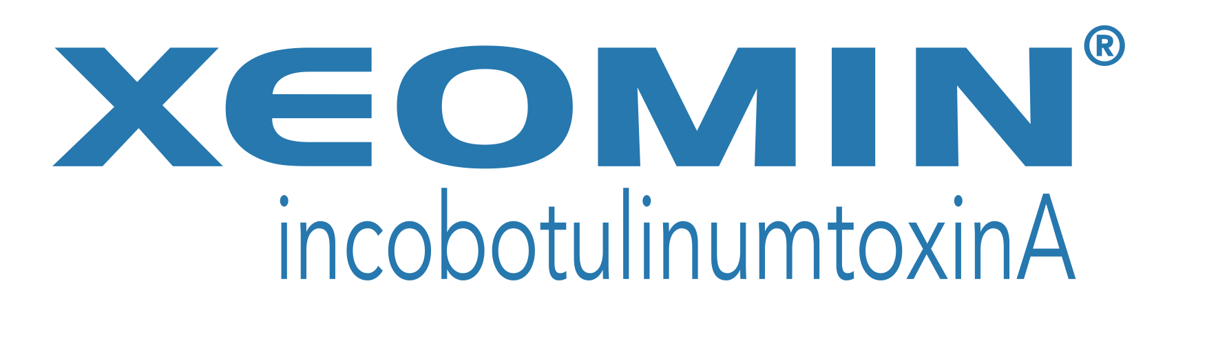 Xeomin logo with the active ingredient incobotulinumtoxinA listed below.
