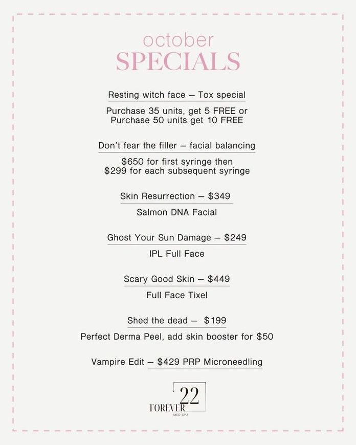 January specials from Forskin: Tox, lip filler, facial balancing, and salmon DNA facial/microneedling, with savings.