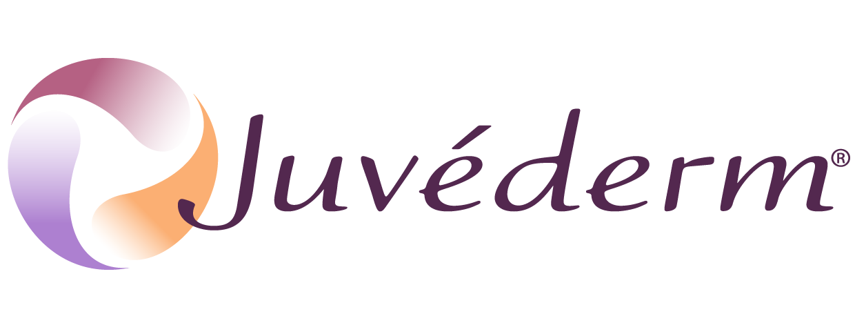 Juvéderm logo: swirling circle with purple, orange, and white segments, with the word 