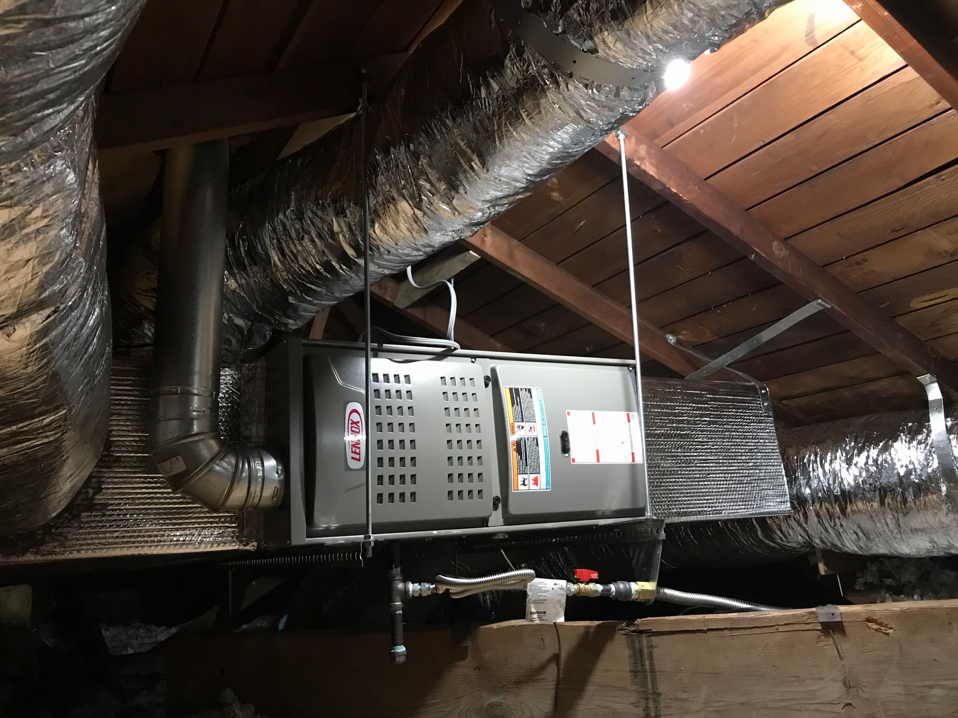 Heater system installed inside the attic of home