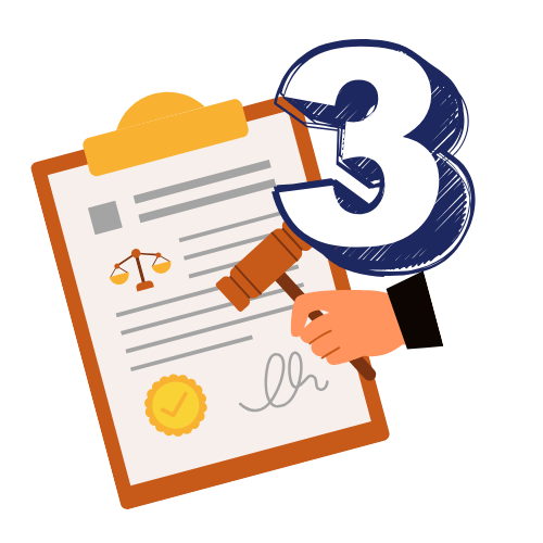A legal document on a clipboard with a gavel and the number