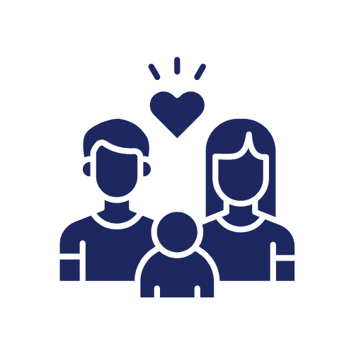 White shield with person icon and checkmark, on dark blue background.