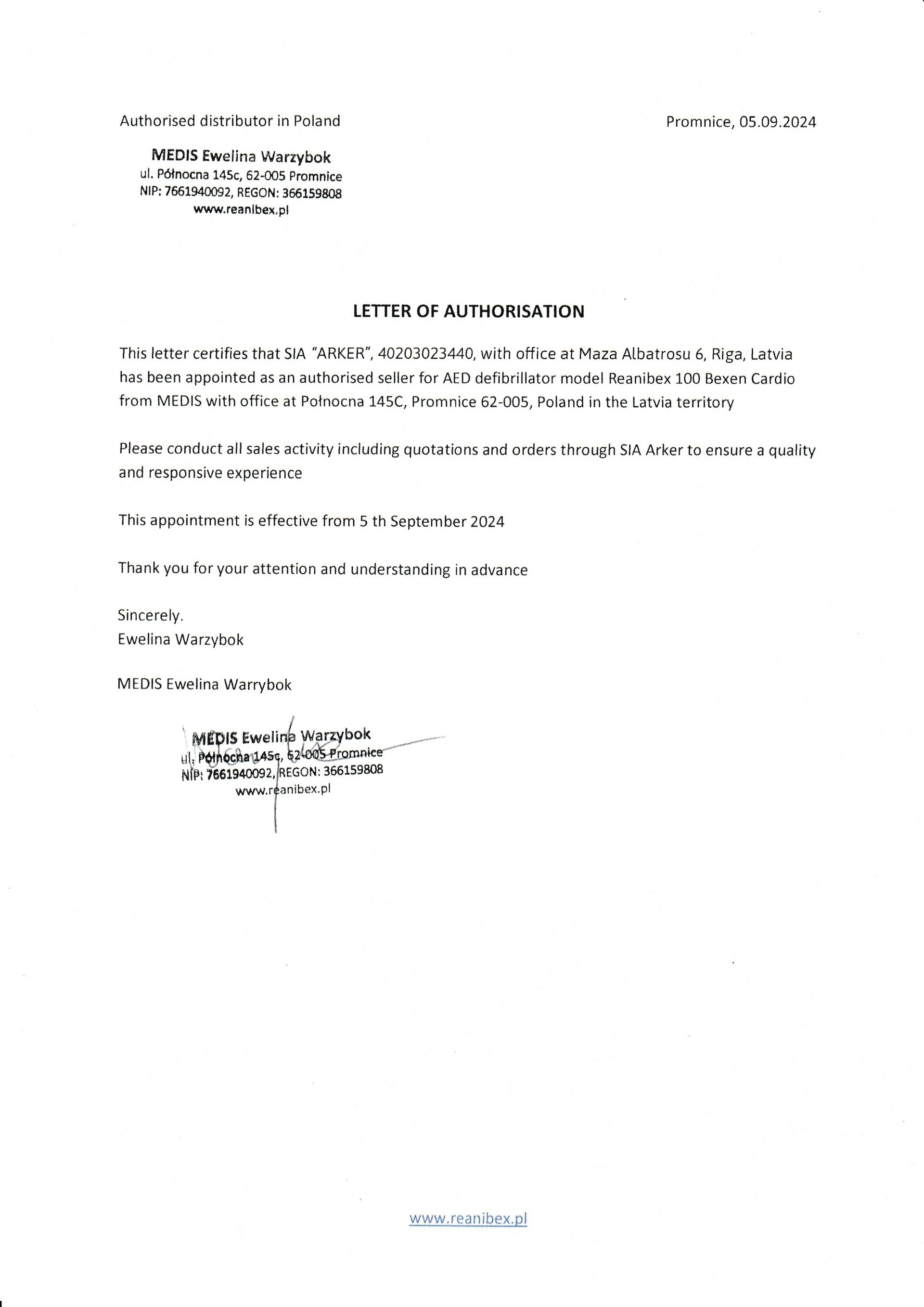 Authorisation letter ARKER in Latvia