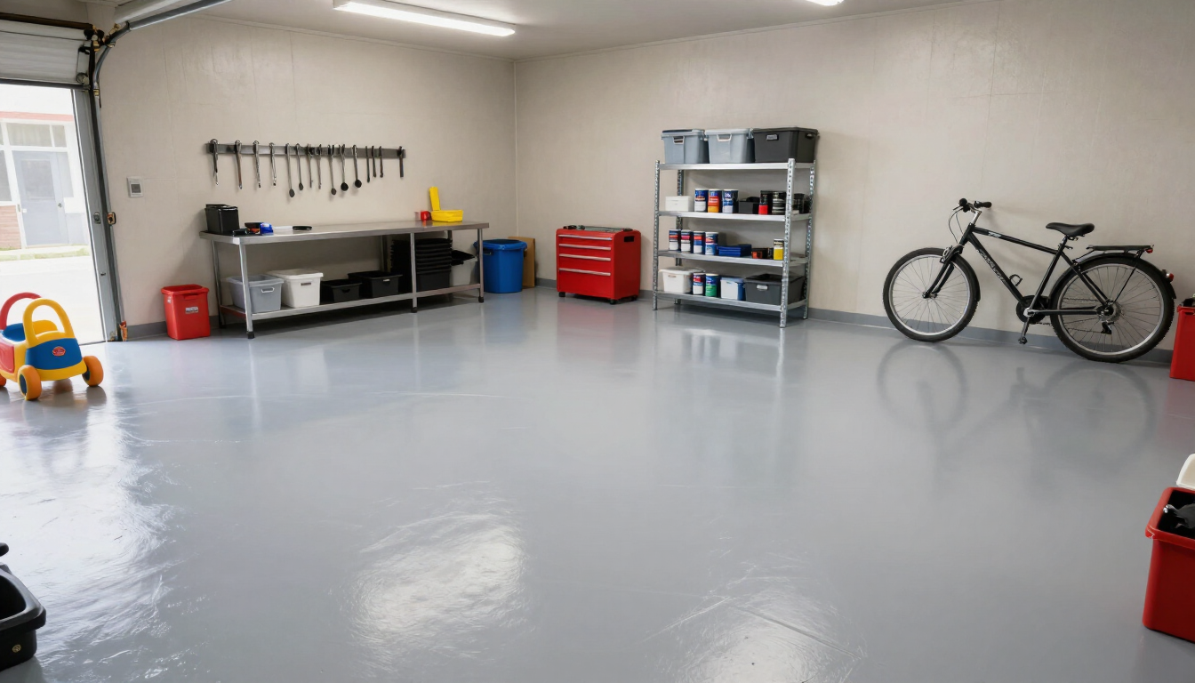 Polyaspartic floor coating in a garage