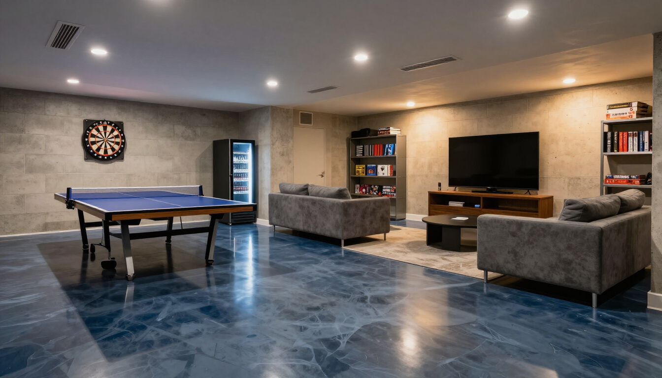 Polyaspartic floor installed in a finished basement