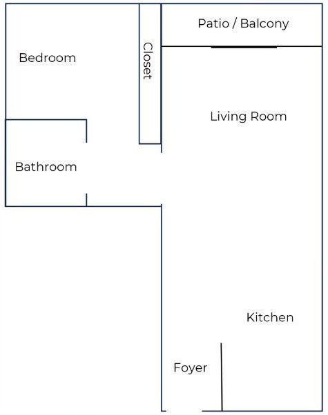 Floor plan of a 1-bedroom apartment with a monthly rent of $1,025. It is 856 sqft.