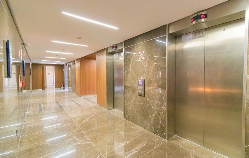 modern building with elevators