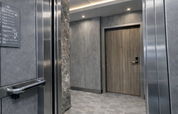 modern elevator with hallway view