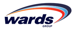 Logo for Wards Group, featuring a curved arc of blue, orange, and red over dark blue text. "GROUP" in gray.