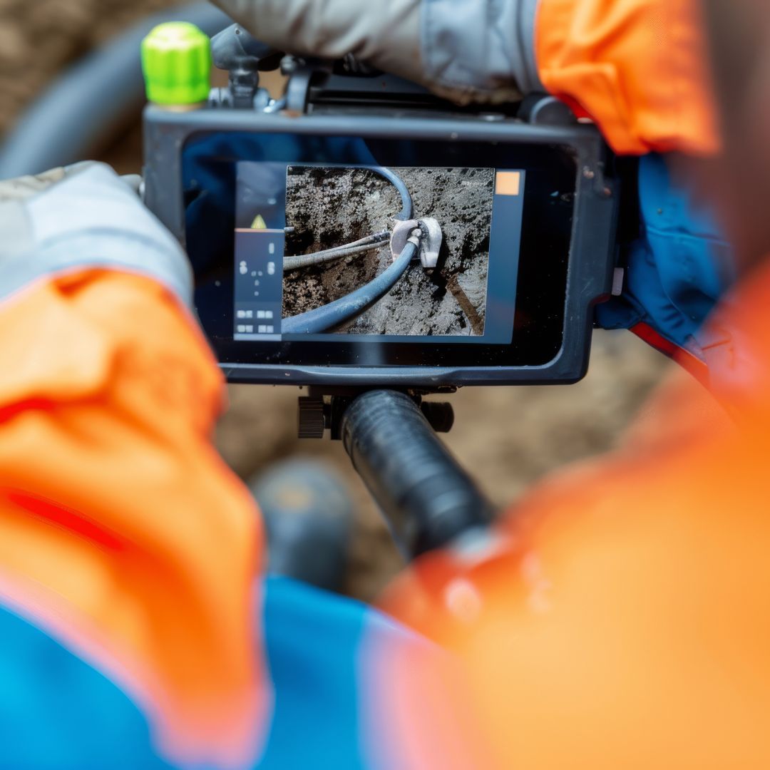 A person is taking a picture of a hose in the dirt