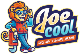 The logo for joe cool home services is blue and black.