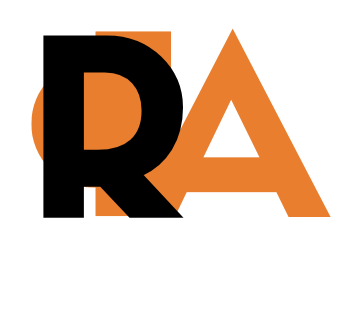 The letter r is black and the letter a is orange