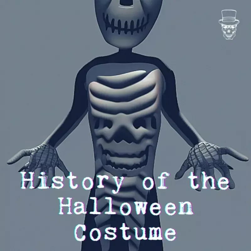 A picture of a skeleton with the words history of the halloween costume below it