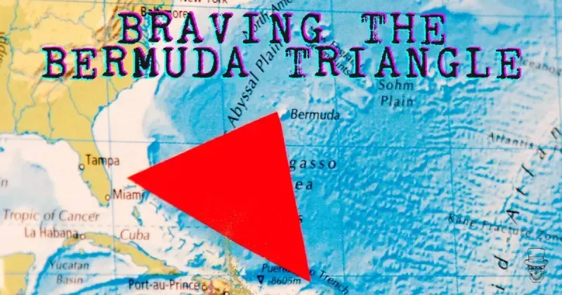 Map of the Bermuda Triangle, a red triangle superimposed over the ocean between Florida, Bermuda, and Puerto Rico.