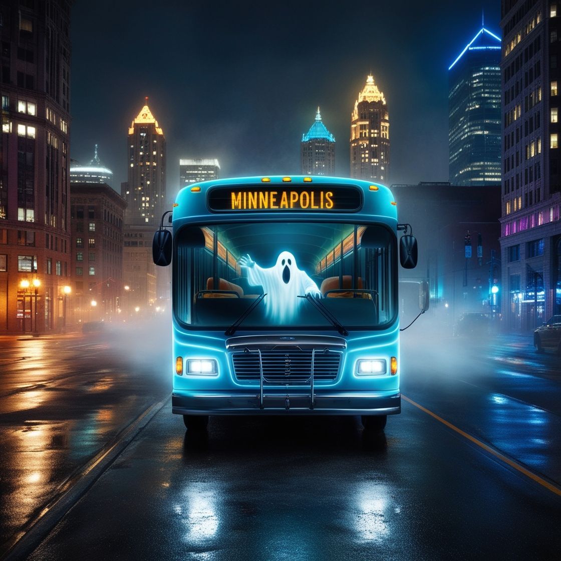 Minneapolis Ghost bus tour ghost driving a bus