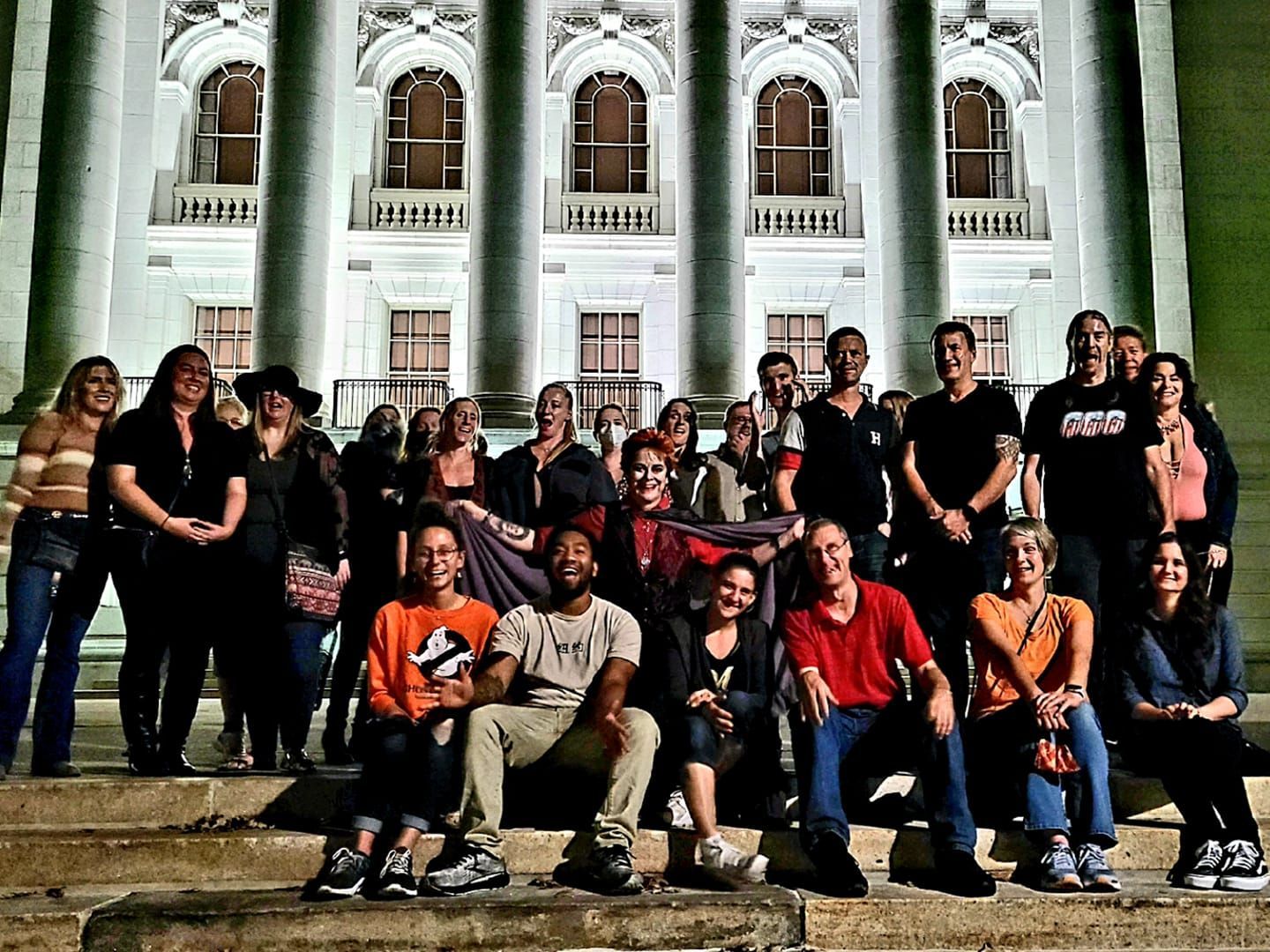 Haunted history tour group Madison Wisconsin in front of the Capitol