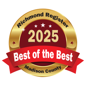 Richmond Register 2025 Best of the Best Madison County award badge in gold, red, and white