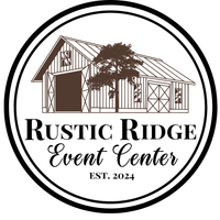 The logo for rustic ridge event center shows a barn with a tree in front of it.