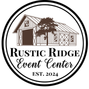 The logo for rustic ridge event center shows a barn with a tree in front of it.